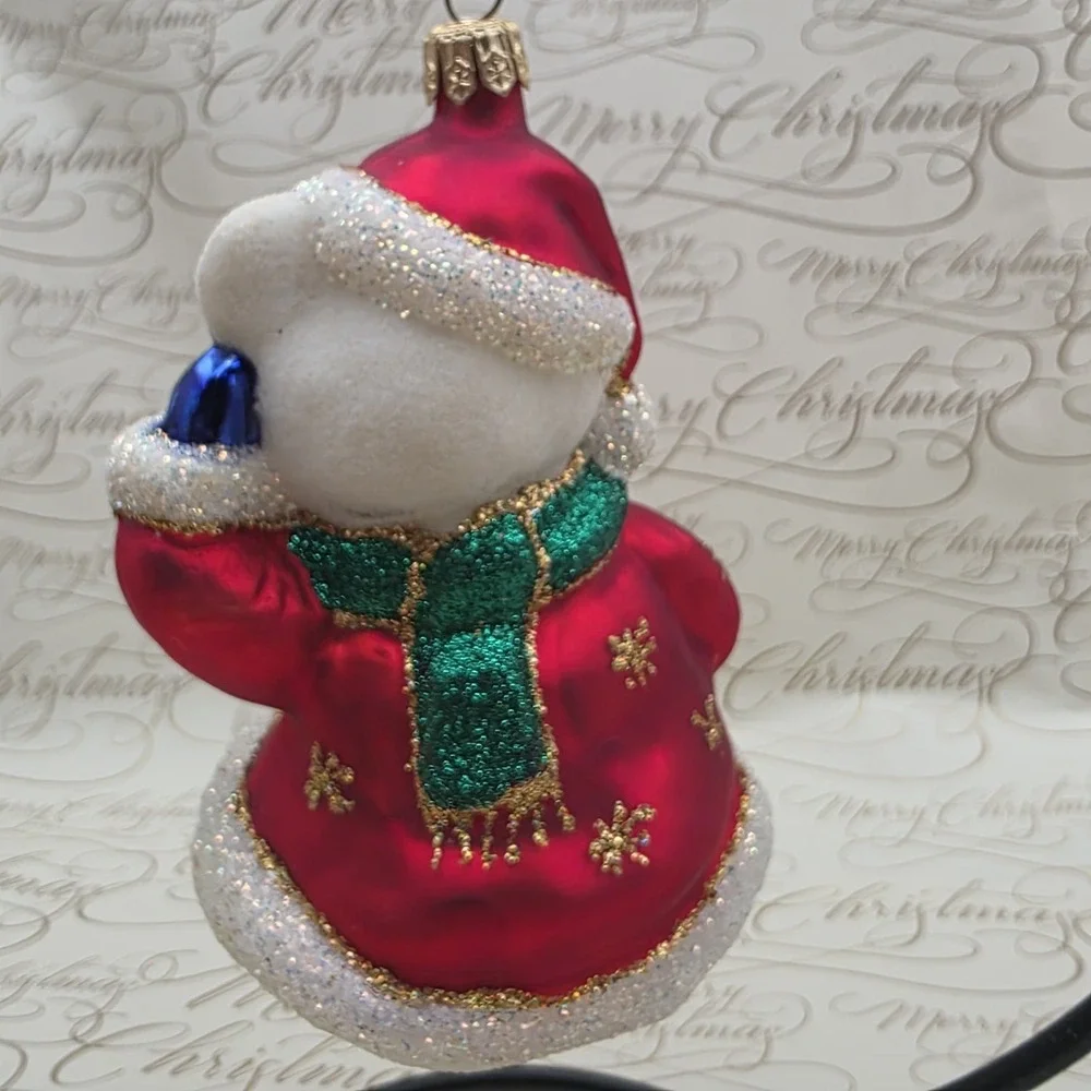 2 Polar Bear Christmas Ornaments Golf Winter Scarf Blown Glass Hand‎ Painted